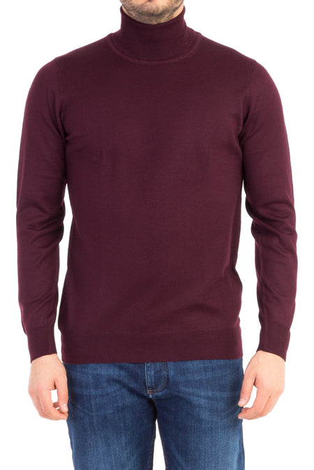 Bordo Balıkçı Yaka Regular Fit Yünlü Triko Kazak