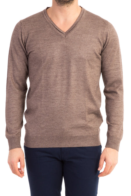 Vizon V Yaka Slim Fit Dar Kesim Yünlü Triko Kazak