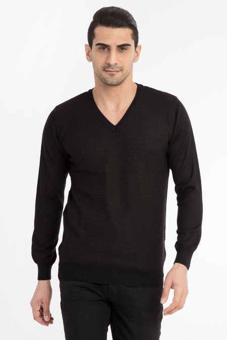 Kahve V Yaka Regular Fit Yünlü Triko Kazak