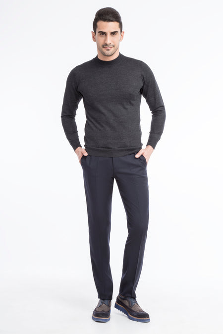 Lacivert Regular Fit İtalyan Yün Flanel Kumaş Pantolon