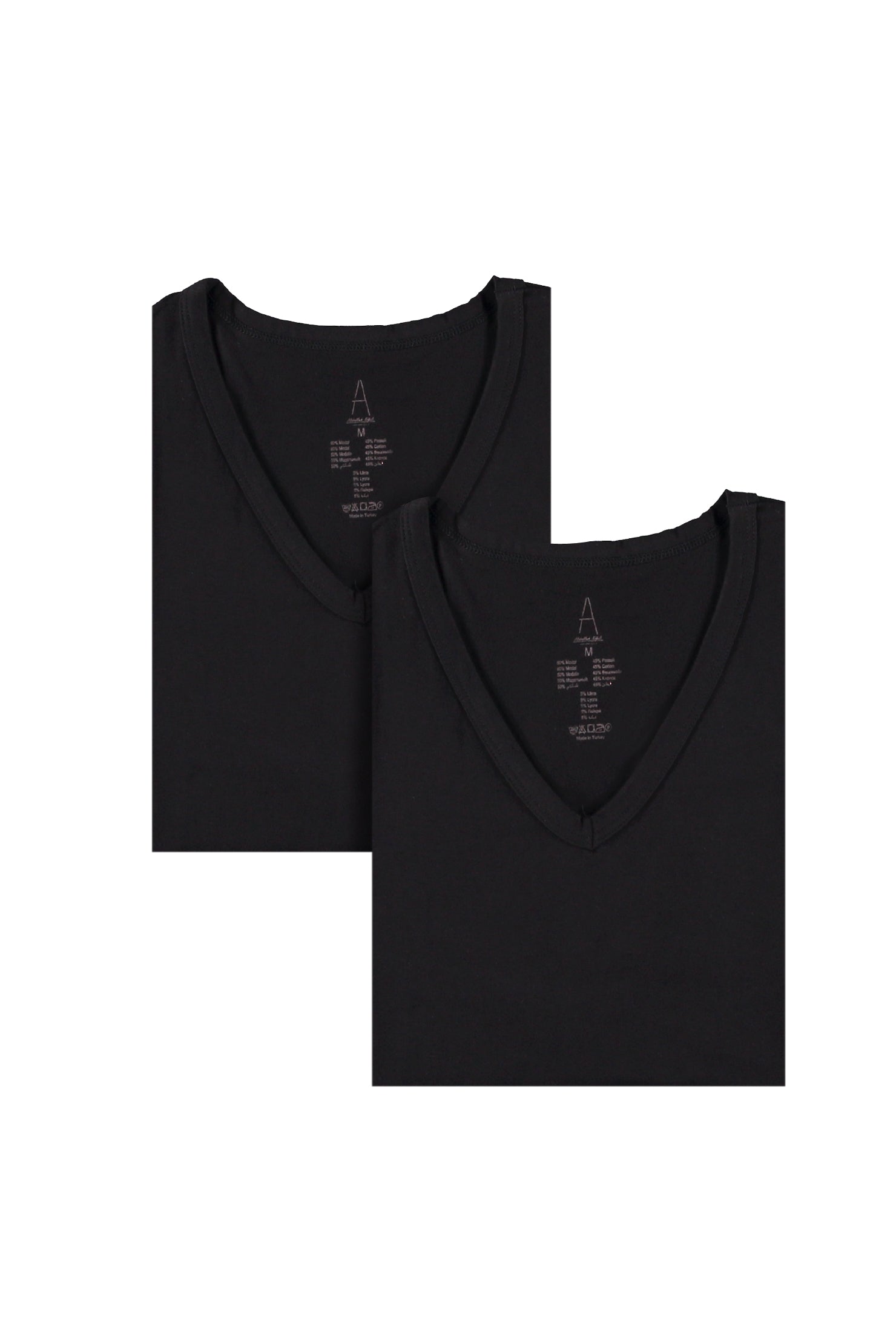 Siyah 2'li V Yaka Pamuklu Atlet Seti