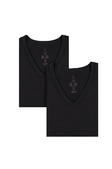 Siyah 2'li V Yaka Pamuklu Atlet Seti