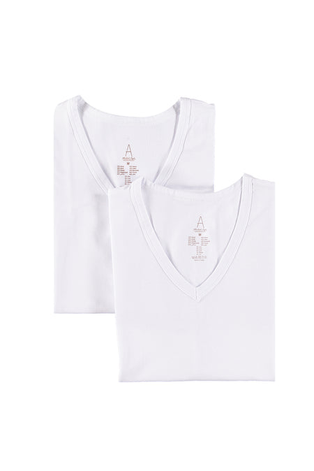 Beyaz 2'li V Yaka Pamuklu Atlet Seti