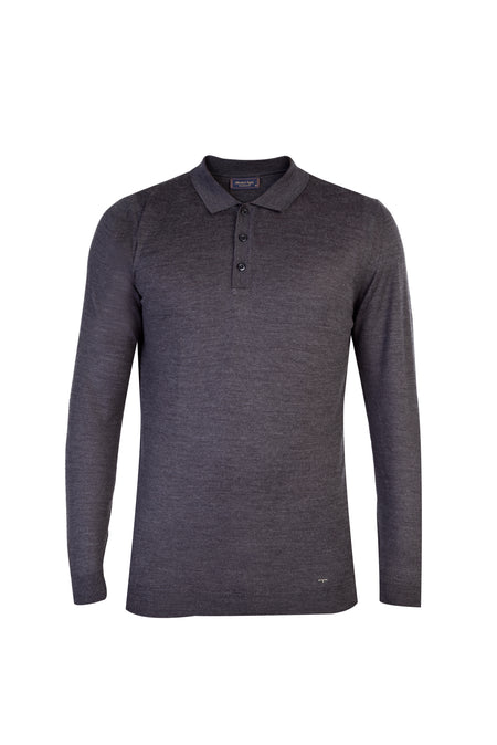 Antrasit Polo Yaka Regular Fit Yünlü Triko Kazak