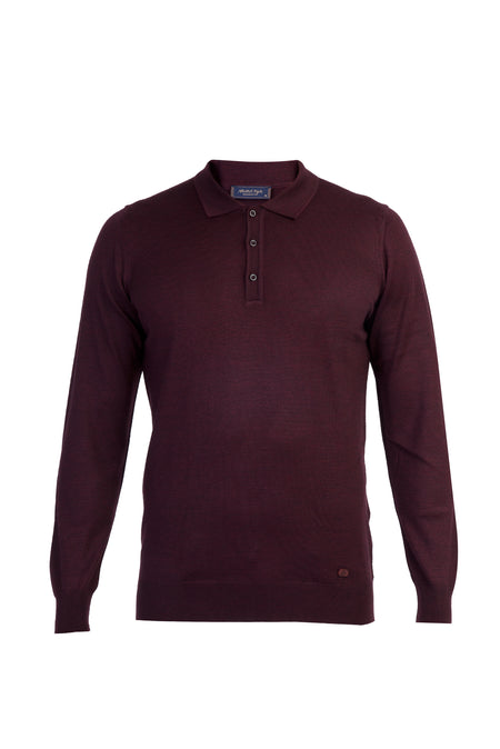 Bordo Polo Yaka Regular Fit Yünlü Triko Kazak