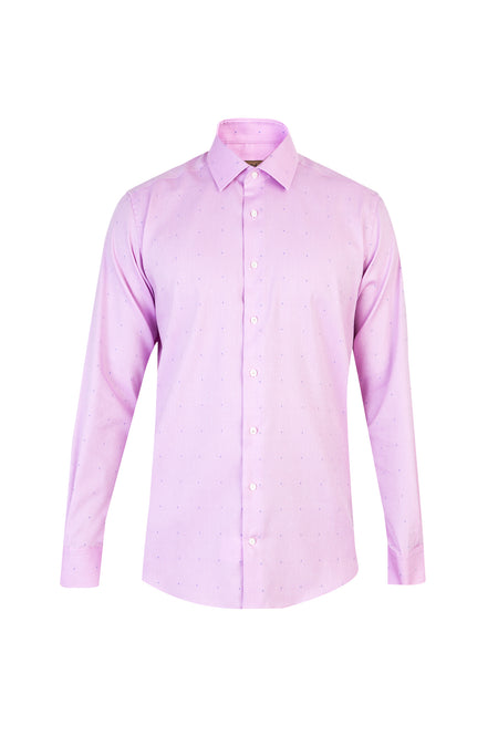 Pembe Uzun Kol Non Iron Desenli Klasik Pamuk Gömlek