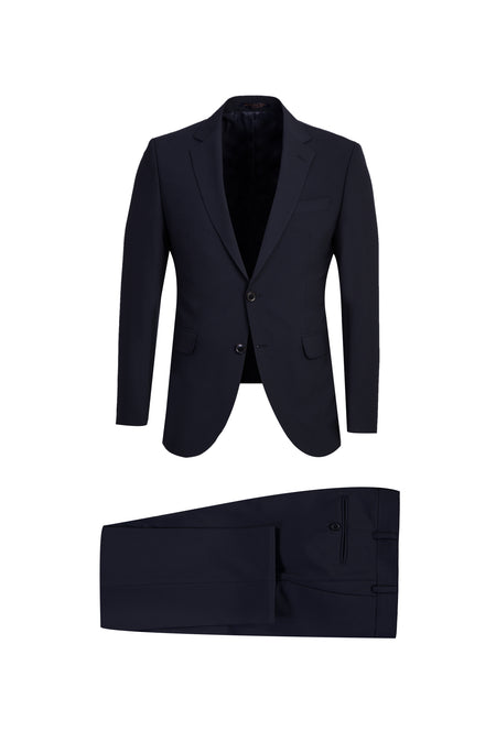 Siyah Lacivert Slim Fit Dar Kesim Yünlü Klasik Takım Elbise