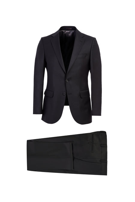 Siyah Slim Fit Dar Kesim Yünlü Klasik Takım Elbise