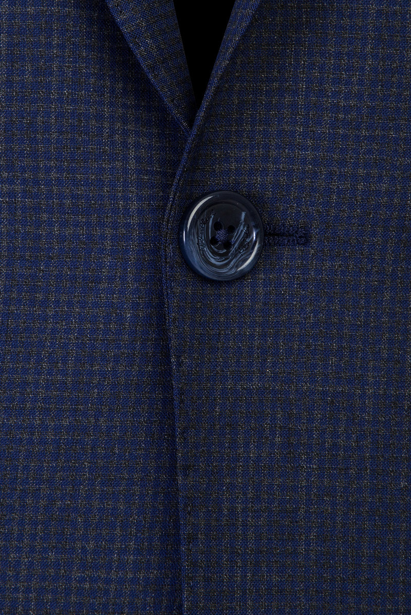 Orta Lacivert Slim Fit Dar Kesim Yünlü Klasik Kuşgözü Takım Elbise