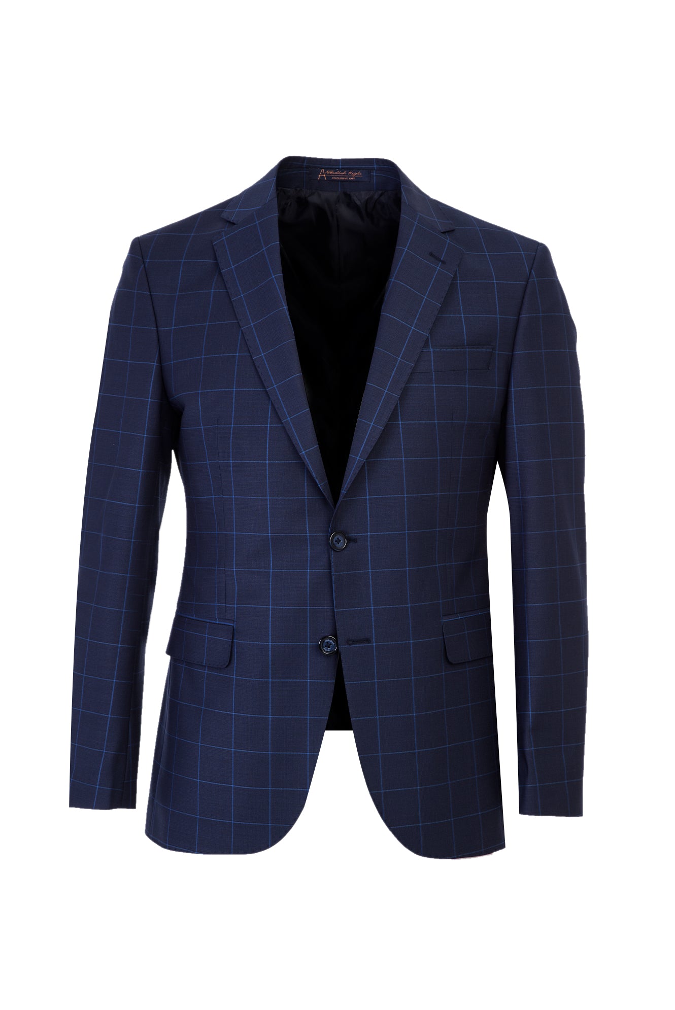 Koyu Lacivert Slim Fit Dar Kesim Yünlü Kareli Takım Elbise
