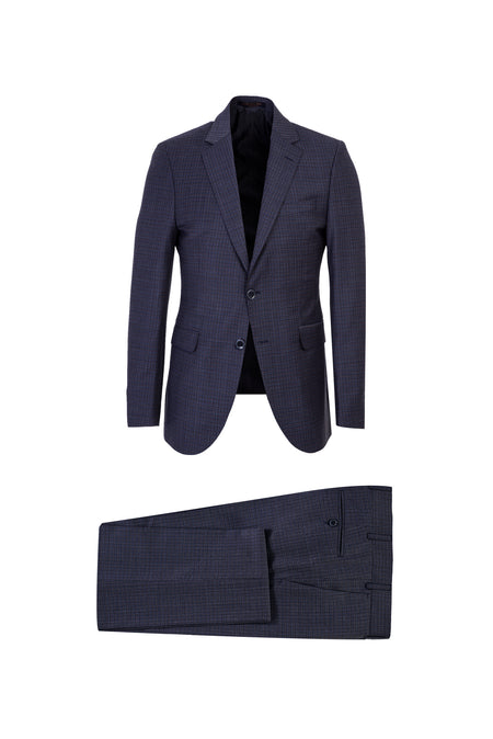 Orta Mor Slim Fit Dar Kesim Yünlü Ekose Takım Elbise