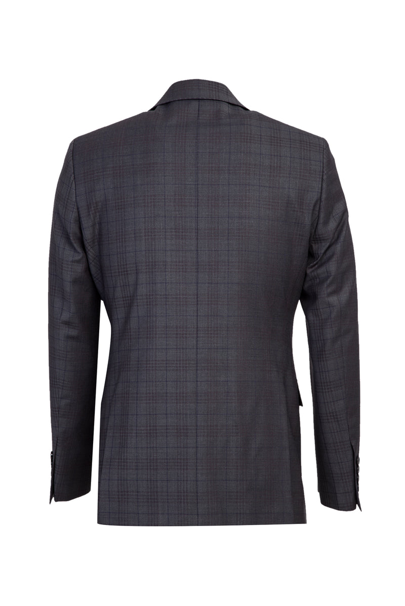Koyu Füme Slim Fit Dar Kesim Yünlü Ekose Takım Elbise