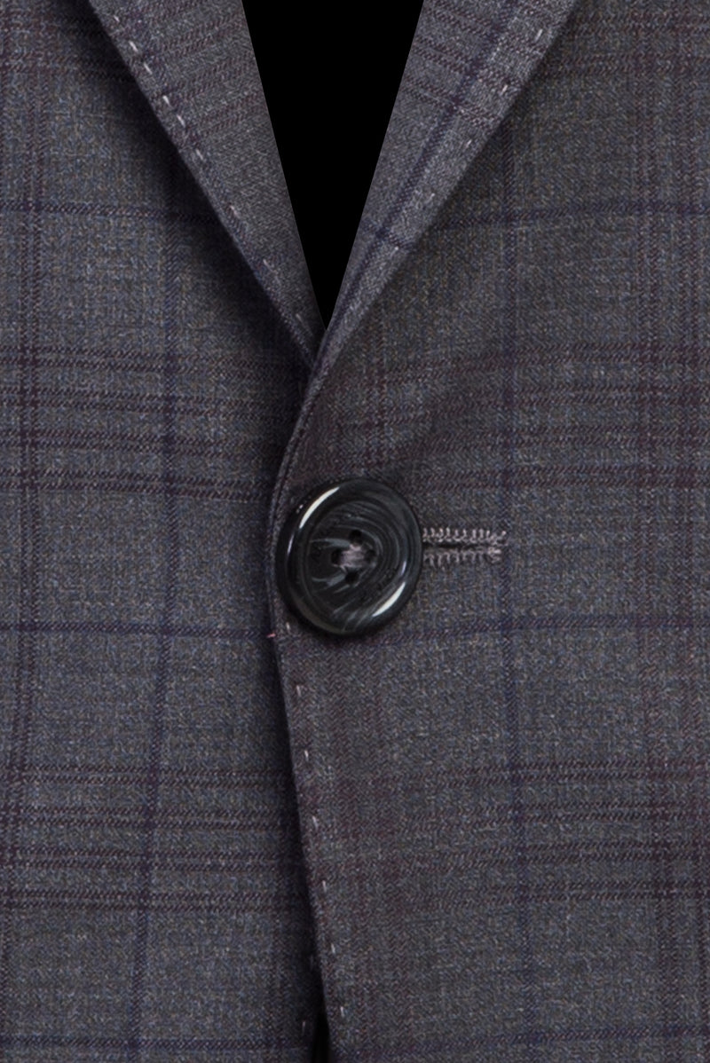 Koyu Füme Slim Fit Dar Kesim Yünlü Ekose Takım Elbise