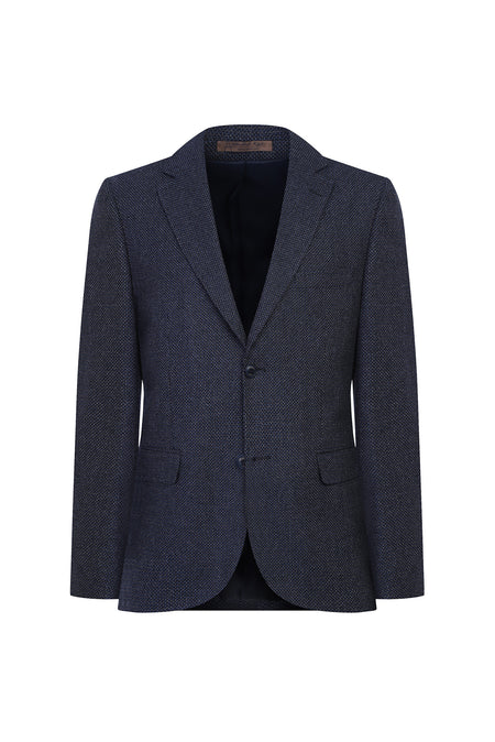 Orta Lacivert Relaxed Fit Rahat Kesim Kaşmir Desenli Klasik Ceket