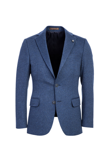 Açık Mavi Regular Fit Klasik Yünlü Kaşmir Ceket