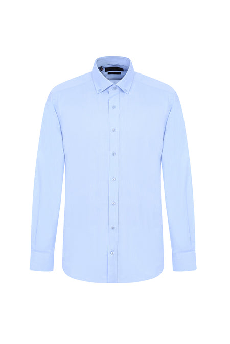 Açık Mavi Uzun Kol Slim Fit Dar Kesim Pamuk Gömlek