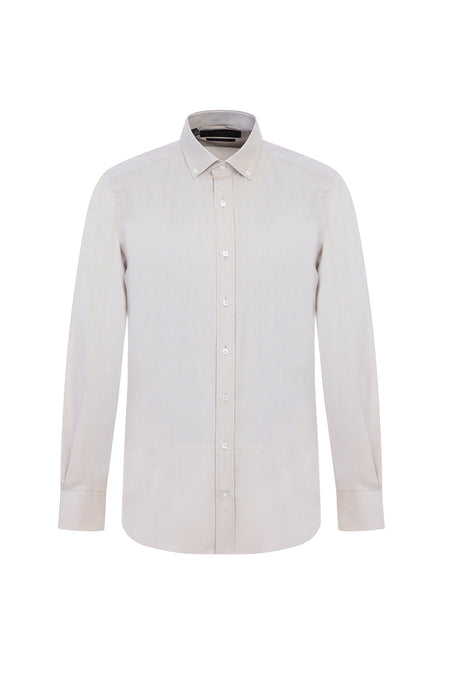 Açık Bej Uzun Kol Slim Fit Dar Kesim Pamuk Gömlek