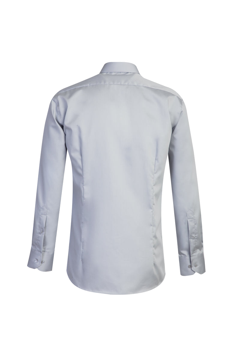 Açık Gri Uzun Kol Slim Fit Dar Kesim Klasik Non Iron Saten Pamuk Gömlek
