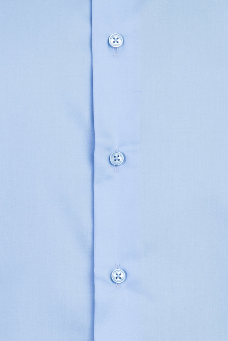 Açık Mavi Uzun Kol Slim Fit Dar Kesim Klasik Non Iron Saten Pamuk Gömlek