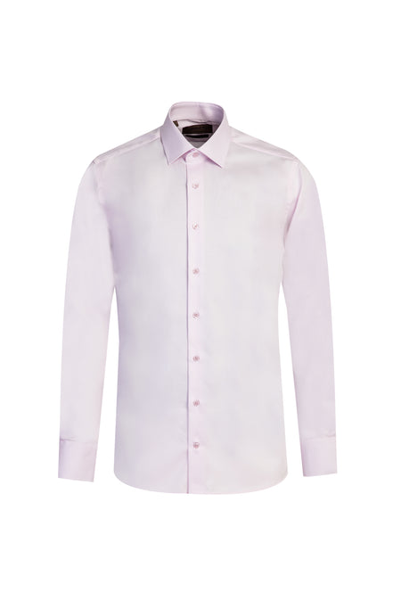 Toz Pembe Uzun Kol Slim Fit Dar Kesim Klasik Non Iron Saten Pamuk Gömlek