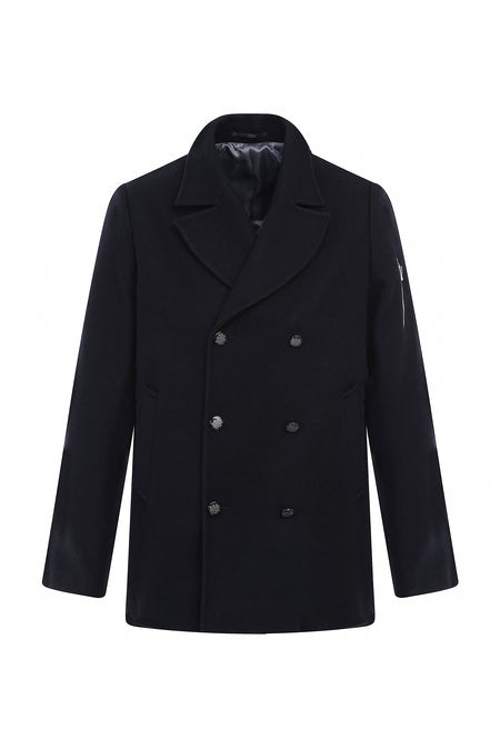 Siyah Slim Fit Dar Kesim Yün Kaban