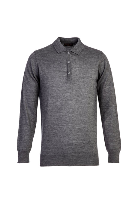 Orta Gri Polo Yaka Regular Fit Yünlü Triko Kazak