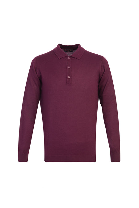 Şarap Bordo Polo Yaka Regular Fit Yünlü Triko Kazak