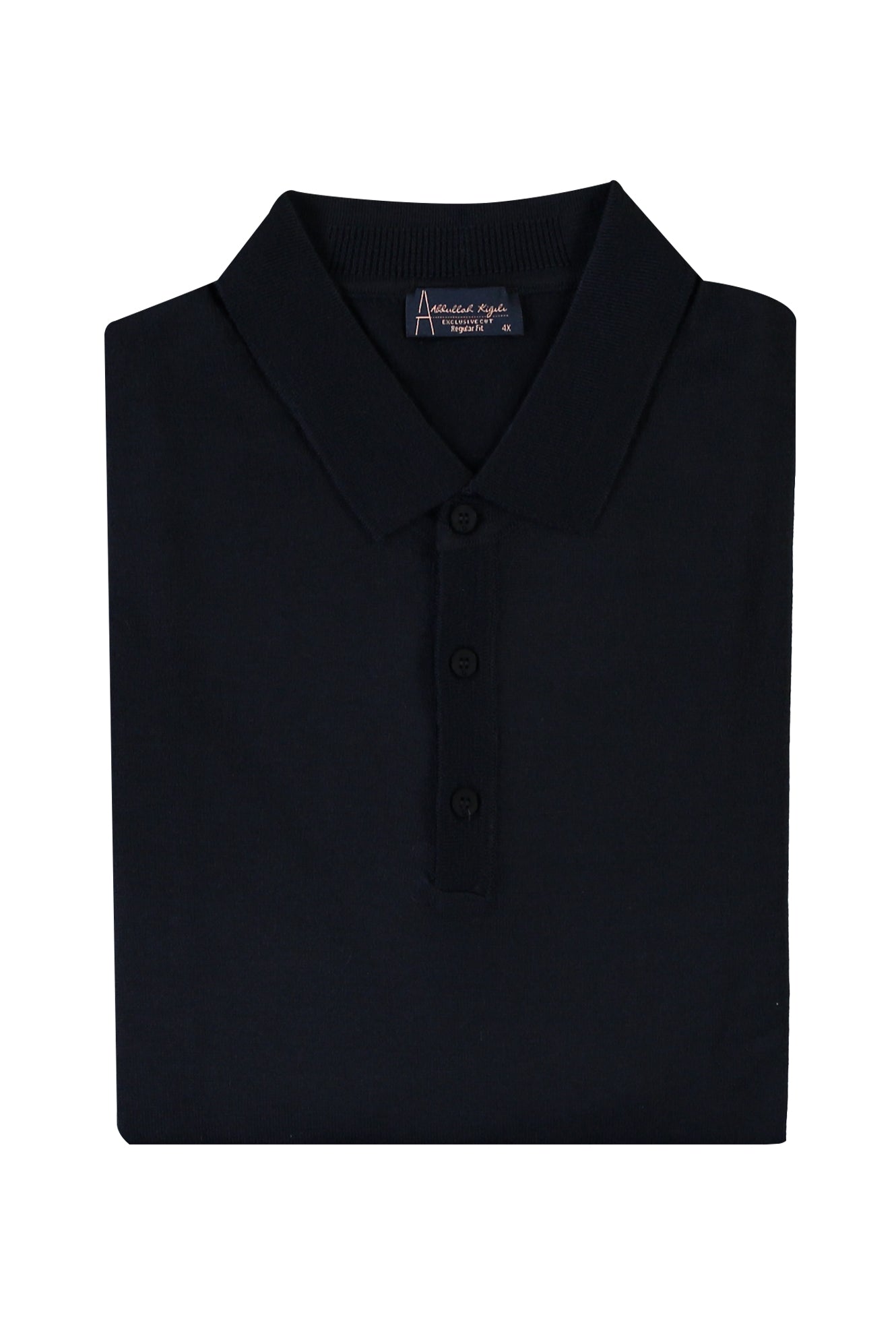 Orta Lacivert Büyük Beden Polo Yaka Regular Fit Yünlü Triko Kazak