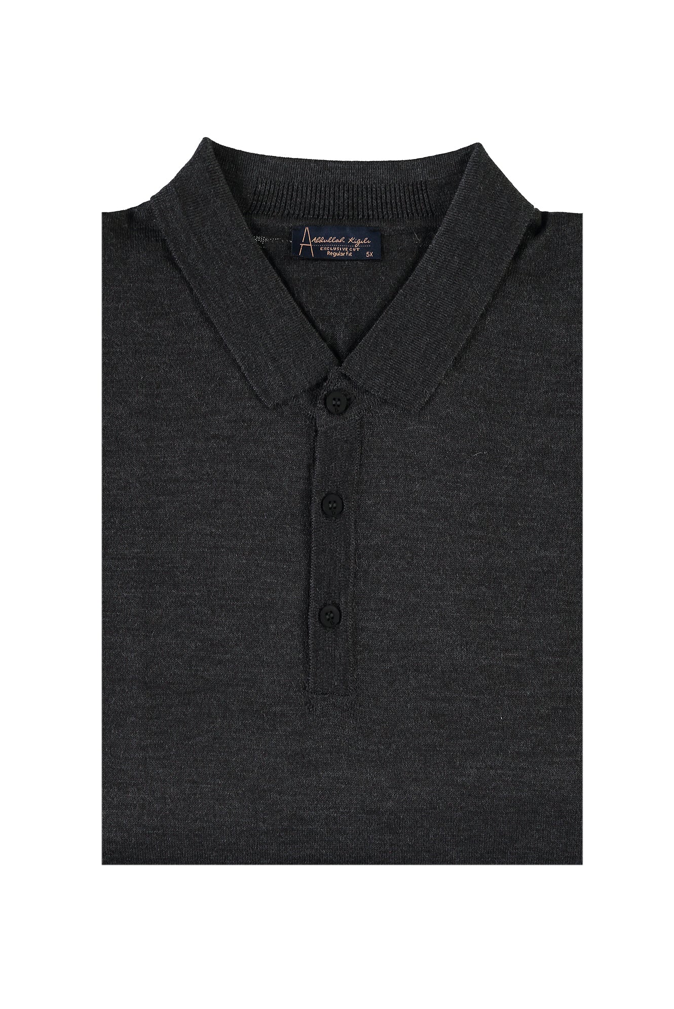 Açık Antrasit Büyük Beden Polo Yaka Regular Fit Yünlü Triko Kazak