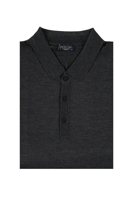 Açık Antrasit Büyük Beden Polo Yaka Regular Fit Yünlü Triko Kazak