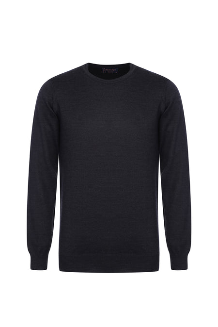 Orta Antrasit Bisiklet Yaka Slim Fit Dar Kesim Yünlü Triko Kazak