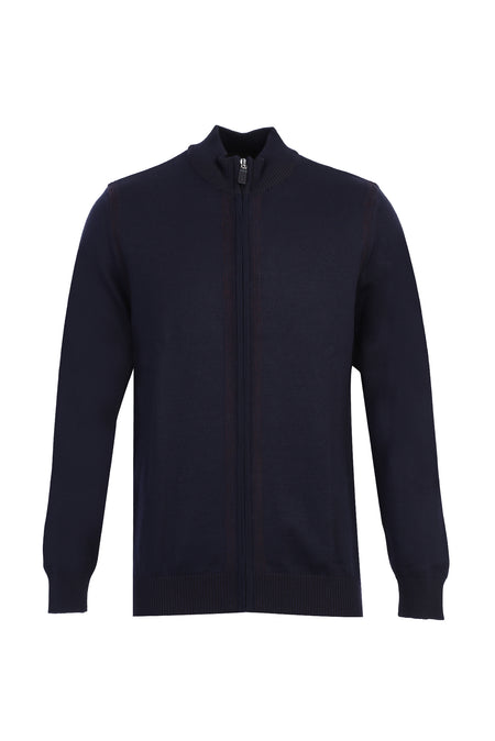 Orta Lacivert Yarım Balıkçı Yaka Regular Fit Yünlü Hırka