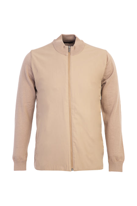 Orta Bej Fermuarlı Regular Fit Triko/Mont
