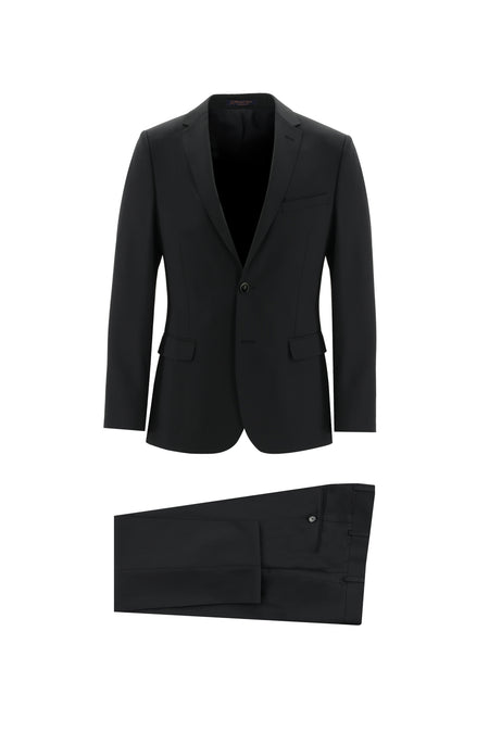 Siyah Super Slim Fit Ekstra Dar Kesim Fit Yünlü Klasik Takım Elbise