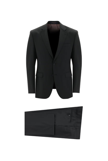 Siyah Slim Fit Dar Kesim Yünlü Klasik Takım Elbise