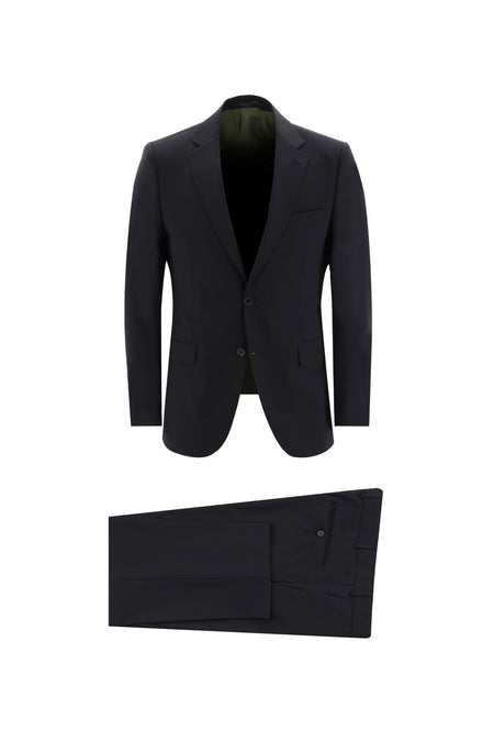 Siyah Lacivert Slim Fit Dar Kesim Yünlü Klasik Takım Elbise