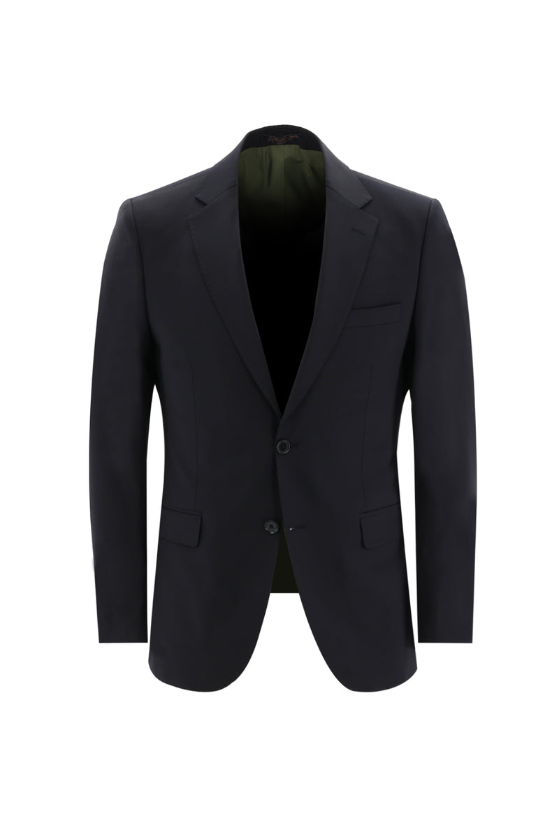 Siyah Lacivert Slim Fit Dar Kesim Yünlü Klasik Takım Elbise
