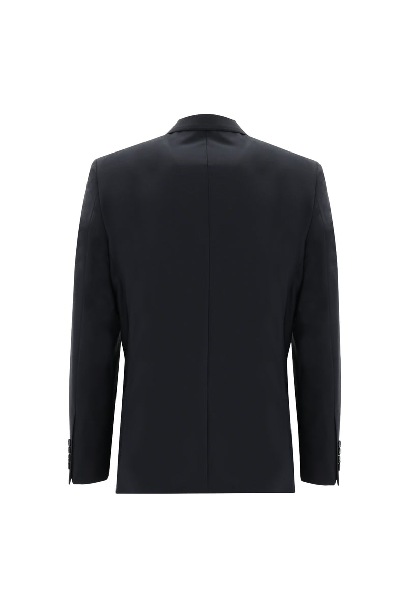Siyah Lacivert Slim Fit Dar Kesim Yünlü Klasik Takım Elbise