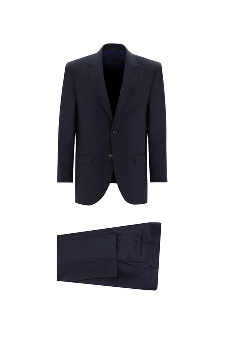 Siyah Lacivert Slim Fit Dar Kesim Klasik Yünlü Takım Elbise