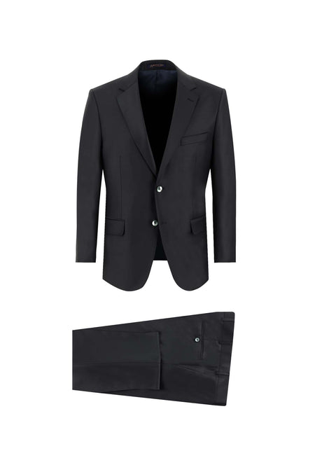 Siyah Relaxed Fit Rahat Kesim Yünlü Klasik Takım Elbise