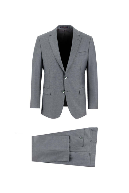 Orta Füme Slim Fit Dar Kesim Yünlü Klasik Takım Elbise