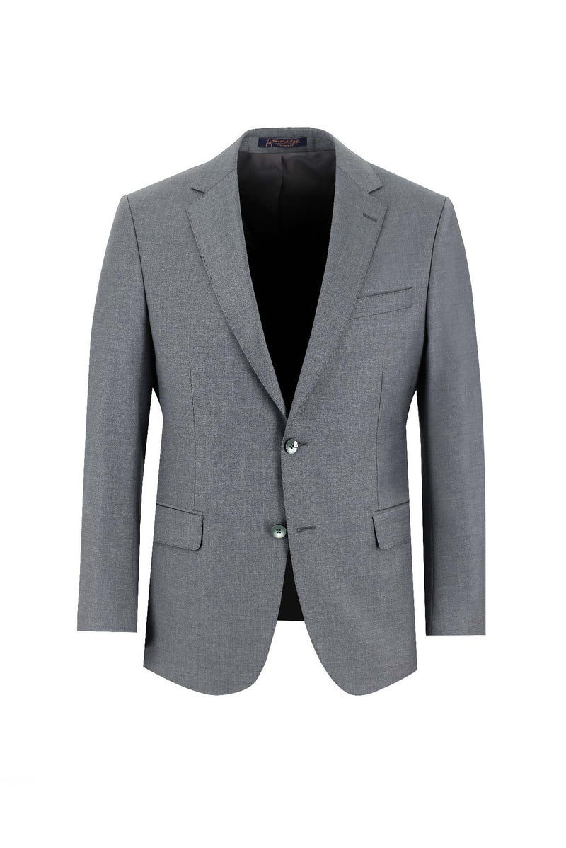 Orta Füme Slim Fit Dar Kesim Yünlü Klasik Takım Elbise