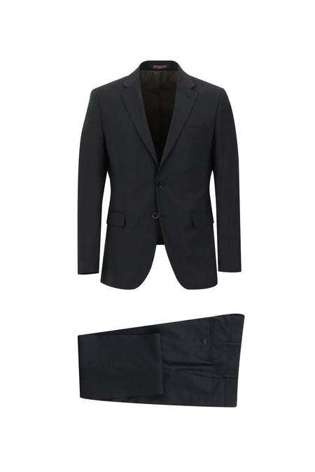 Siyah Slim Fit Dar Kesim Yünlü Klasik Takım Elbise