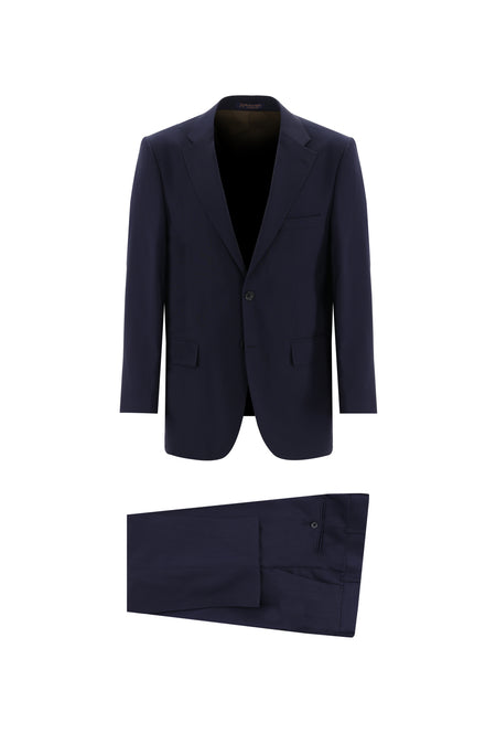 Koyu Lacivert Slim Fit Dar Kesim Yünlü Klasik Takım Elbise