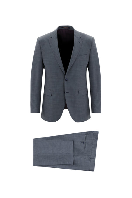 Orta Petrol Slim Fit Dar Kesim Yünlü Klasik Desenli Takım Elbise