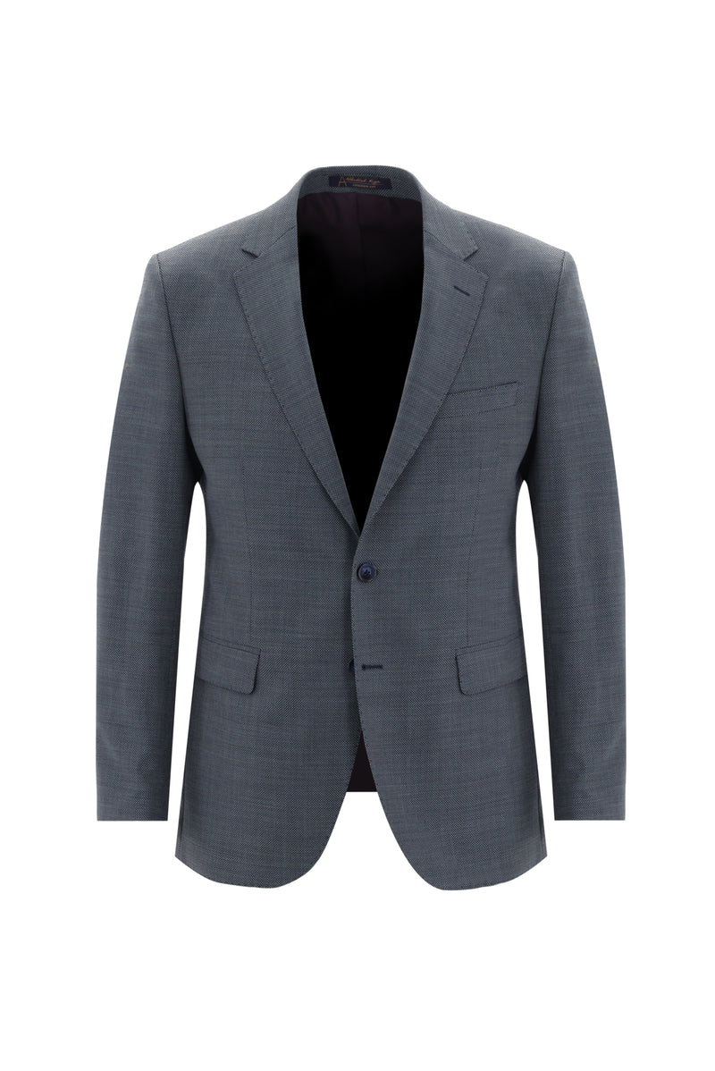 Orta Petrol Slim Fit Dar Kesim Yünlü Klasik Desenli Takım Elbise
