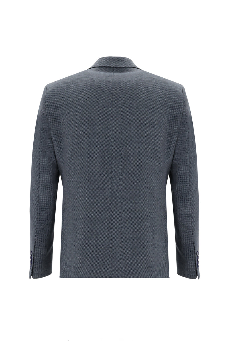 Orta Petrol Slim Fit Dar Kesim Yünlü Klasik Desenli Takım Elbise