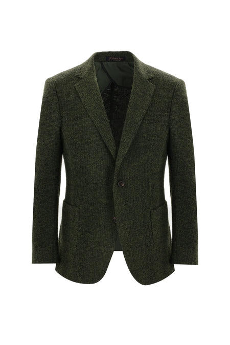 Koyu Yeşil Slim Fit Dar Kesim Yünlü Örme Ceket