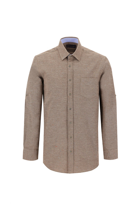 Açık Kahve Uzun Kol Düz Klasık Gömlek