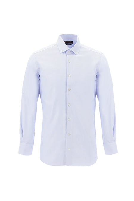 Açık Mavi Uzun Kol Slim Fit Dar Kesim Oxford Pamuk Gömlek